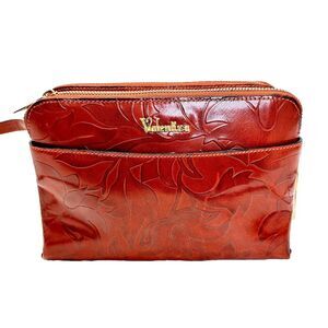 Valentina Tooled Brown Tulip Leather Crossbody Bag Made in Italy *New with Tag*